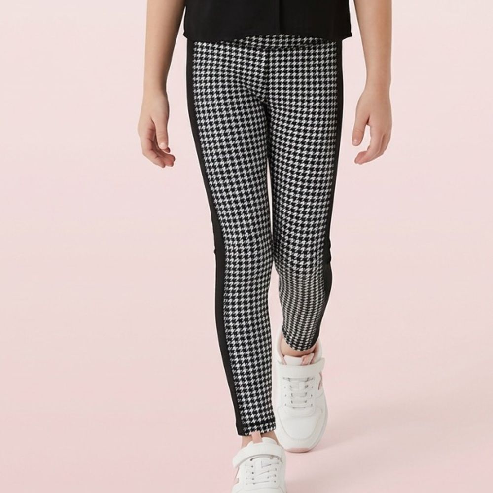 NWT Ideology Girls Black White Houndstooth Leggings with Hair Accessory- Size S